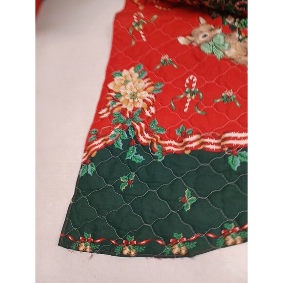 Christmas Tree Skirt Red Green Bambi Rabbit Cats Dogs Quilted Candy Cane 57" - Picture 7 of 12